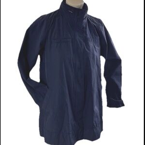 Eileen Fisher Petite wind breaker windbreaker hood navy blue small spring jacket